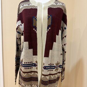 SKIES ARE BLUE Western Aztec Pattern Open Front Cardigan Sz XS